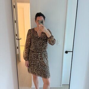 White House Black Market Leopard Long Sleeve Mini Dress Size 10